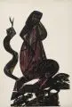 Mädchen mit der Schlange by HAP Grieshaber, 1964, Farbholzschnitt in drei Farben auf Werkdruckpapier, auf Untersatzkarton montiert, offered Mar 2016