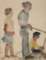 Else Sehrig-Vehling, Angelnde Kinder, 1977, Aquarell auf kräftig strukturiertem Papier