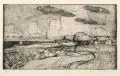 Claus Weidensdorfer, Landschaft am See, 1961, Aquatintaradierung mit Tonplatte auf "Hahnemühle"-Bütten