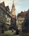 Robert Frank Krauss, In der Kleinstadt, 1920, Öl auf Holz