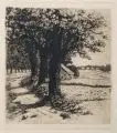 Doris am Ende, Feldweg mit Hütte, Um 1900, Radierung mit brauner Tonplatte auf Velin