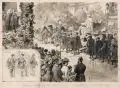 Carl Koch, (zugeschr.), Festumzug zur Einweihung des Siegesdenkmals für Wilhelm I. 1888 in Leipzig, 1888, Gouache und Aquarell über Blei auf dünnem, glatten Karton