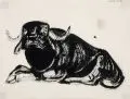 Josef Hegenbarth, Liegender Büffel, Um 1936, Feder- und Pinselzeichnung in Tusche auf weichem Papier