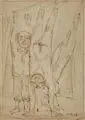 Herbert Kitzel, Artisten in der Manege. 1950er Jahre, Faserstiftzeichnung auf Papier, auf Pappe aufgezogen