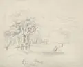 Bernhard Kretzschmar, Baumbestandene Landschaft mit Gartenzaun. Ohne Jahr