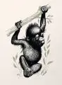 Horst Naumann, Orang-Utan-Junges. Wohl 1960er Jahre, Federzeichnung in Tusche, partiell weiß gehöht und Gouache auf festem Papier