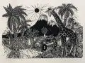Aini Teufel, Mario de Brentani junior in Afrika, 1972, Linolschnitt auf Japan