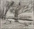 Hermann Urban, Flußlandschaft. 1. H. 20. Jh, Kohlestiftzeichnung