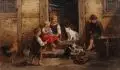 Paul Wilhelm Meyerheim, Kinder, Katzen beim Spiel zuschauend. 2. H. 19. Jh, Öl auf Malpappe