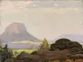 Hermann Theodor Droop, Sächsische Schweiz - Lilienstein in der Abendsonne, Um 1935, Öl auf Leinwand, vollflächig auf Malpappe montiert