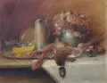Moritz II Müller, Jagdstilleben mit Fasan, Hummer und Blumen, 1928, Öl auf Leinwand