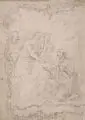 Johann Wolfgang Baumgartner, (zugeschr.), Schlüsselübergabe an Petrus. Mitte 18. Jh, Bleistiftzeichnung auf feinem chamoisfarbenen Bütten, auf Untersatzkarton montiert