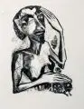 Leonore Adler, Frau mit Tier, 1988, Lithographie auf Torchon