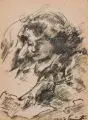 Lovis Corinth, Weiblicher Studienkopf I., 1919, Kreidelithographie auf bräunlichem Velin
