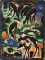 Rehe am Bachlauf by Günter Fink, 1980, Aquarell auf Torchon am gesamten o, offered Sep 2015