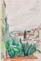 Hubertus Giebe, Blick auf die Dächer von Meißen, 1998, Aquarell und Kohlestift