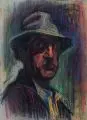 Waldo Köhler, Mann mit Hut (Selbstbildnis ?), 1927, Farbkreidezeichnung auf Bütten