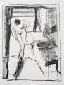 Wolfgang Leber, Weiblicher Akt im Raum. Wohl 1980er Jahre, Lithographie