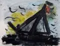 Andreas Küchler, Fahnenboot J. Penoa, 1991, Aquarell und Deckfarben auf Bütten