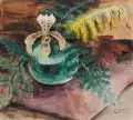 Constantin von Mitschke-Collande, Stilleben mit Frauenschuh, Vor 1945, Aquarell über Blei, partiell weiß gehöht, auf gelblichem Papier