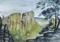 Jutta Schlichting, Sächsische Schweiz - Blick auf den Falkenstein, 1997, Aquarell auf "Hahnemühle"-Bütten