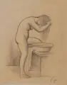Georg Schrimpf, Mädchen beim Waschen, Vor 1925, Bleistiftzeichnung auf einseitig gestrichenem bräunlichen Velin