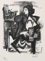 Joachim Heuer, Frau mit Vogel, 1972, Lithographie auf Bütten