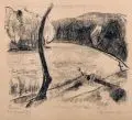 Otto Mehmel, Seeblick, 1919, Lithographie auf graubraunem Papier