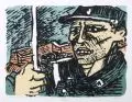 Gabriele Mucchi, Chinesischer Soldat vor der Mauer (der lange Marsch), 1977, Farbserigraphie auf gestrichenem Papier