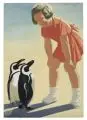 Horst Naumann, Mädchen und zwei Brillenpinguine, 1954, Gouache auf Tonpapier