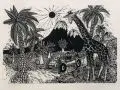 Aini Teufel, Mario de Brentani junior in Afrika, 1972, Linolschnitt auf Japan