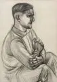 Fritz Tröger, Sitzender nach rechts, 1930, Kohlestiftzeichnung auf Japan, auf einem weitere Japanpapier montiert