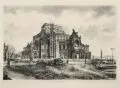 Curt Winkler, Semperbau im Wiederaufbau 1953/54, Lithographie / aquarellierte Radierung