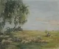 Sommerliche Landschaft mit Schafherde by Friedrich Wilhelm Fischer-Derenburg, 1932, Öl auf Leinwand, offered Mar 2015