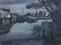 Karl Schlageter, Abendliche Flusslandschaft, 1944, Öl auf Leinwand