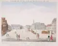 Johann Anton Riedel, Vue de la Place de la Ville Neuve de Dresden, Altkolorierter Kupferstich auf Bütten