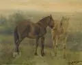Edward Algernon Stuart Douglas, Zwei Pferde. Wohl 1890er Jahre, Aquarell auf beigefarbenem Papier