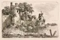 Christoph Nathe, Flusslandschaft mit einem Mauerturm und einer Windmühle, Um 1800, Radierung
