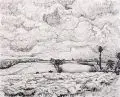 Erhard Hippold, Fünf Ansichten von Stakendorf (Schleswig-Holstein), 1945, Feder- und Pinselzeichnungen in Tusche auf verschiedenem Papier