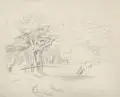 Bernhard Kretzschmar, Baumbestandene Landschaft mit Gartenzaun. Ohne Jahr