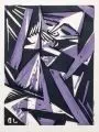 Otto Lange, Harmonikaspieler, 1919, Farbholzschnitt von zwei Stöcken in Violett und Schwarz auf kräftigem Papier