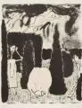 Helge Leiberg, Figuren im Park, 1982, Lithographie auf Bütten