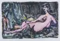 Silvio Zesch, Die große Odaliske, 2010, Farblithographie auf Bütten, aquarelliert und mit farbiger Pastellkreide überarbeitet