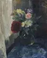 Otto Fischer, Frühlingsstrauß mit Pfingstrosen und Margeriten. Ohne Jahr, Öl auf Leinwand