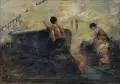 Rudolf Kemper, (zugeschr.), Am Hochofen. Ohne Jahr, Öl auf Leinwand
