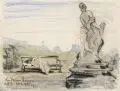 Otto Engelhardt-Kyffhäuser, Vor dem Louvre, 1952, Farbstiftzeichnung auf Zeichenpapier