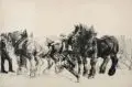 Max Feldbauer, Vierspänner, 1933, Lithographie auf bräunlichem Bütten