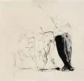 Josef Hegenbarth, Kühe und Knecht, 1962, Pinsel- und Federzeichnung in Tusche