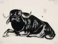 Josef Hegenbarth, Liegender Büffel, Um 1936, Feder- und Pinselzeichnung in Tusche auf weichem Papier