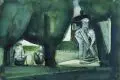 Günter Hein, Im Park, Aquarell und Kohlestiftzeichnung